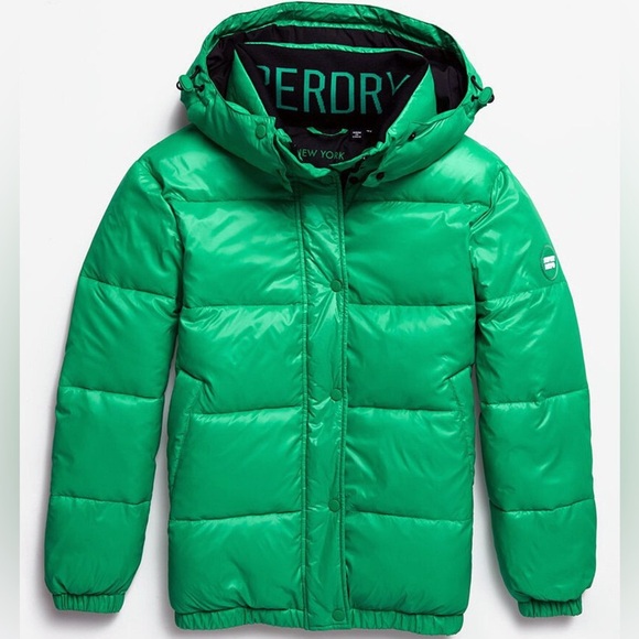 SUPERDRY Astrid Puffer Oversized Jacket with Hood in City Green, Size 6 - Picture 14 of 14